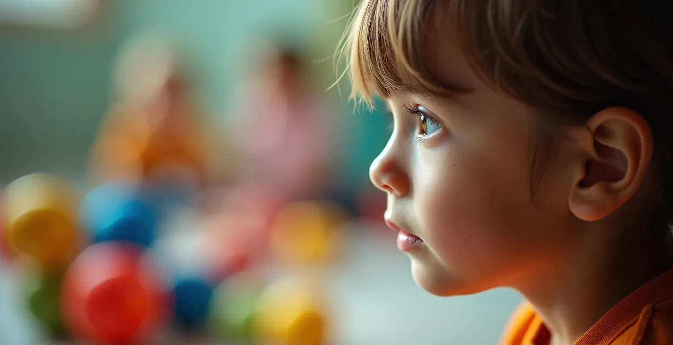 Nahaufnahme eines nachdenklichen Kindes beim Beobachten anderer Kinder